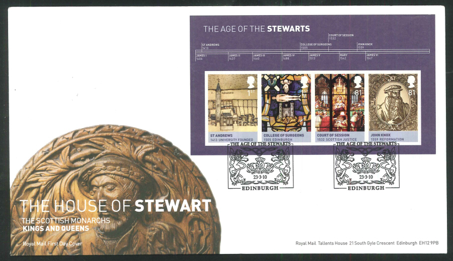 2010 FDC House of Stewart M/S Edinburgh Handstamp - Click Image to Close