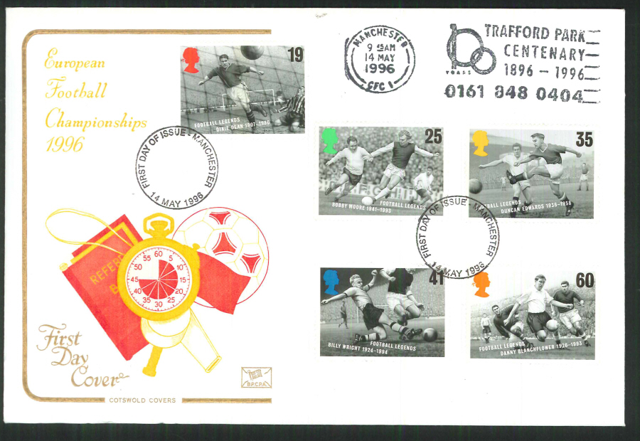 1996 - Football Legends Cotswold Slogan FDC Trafford Park Slogan Postmark