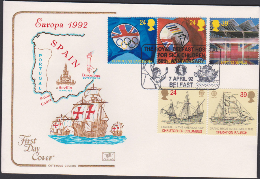 1992 - Europa First Day Cover COTSWOLD - Royal Belfast Hospital 50th Anniv Postmark