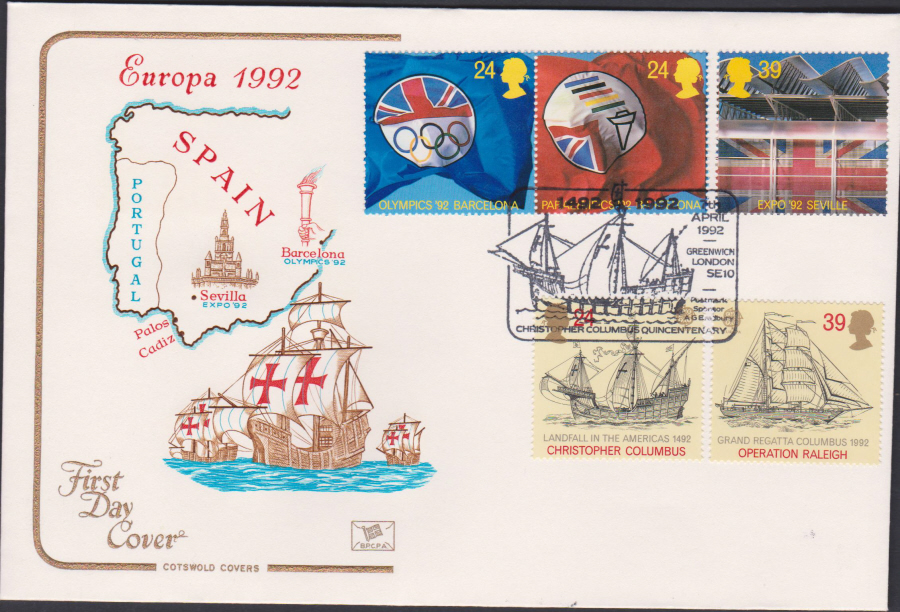 1992 - Europa First Day Cover COTSWOLD - Greenwich London SE10 Postmark