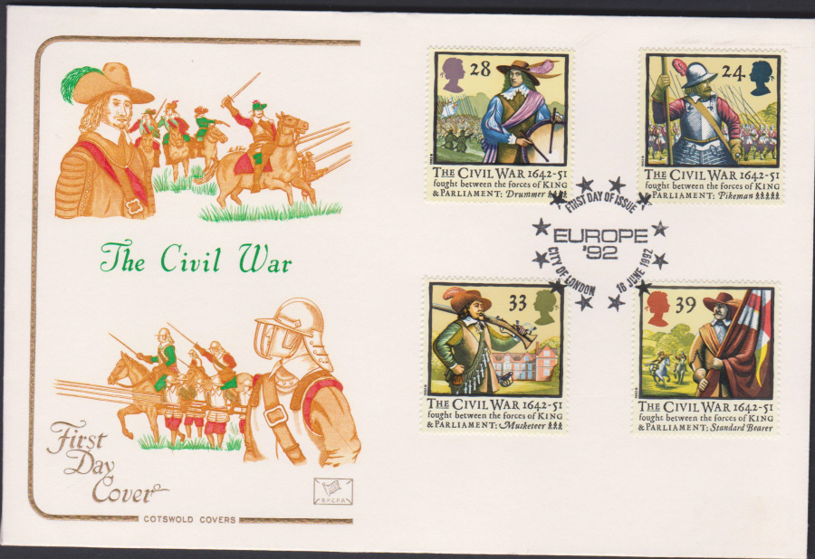 1992 - English Civil War First Day Cover COTSWOLD - Europe 92 City of London Postmark - Click Image to Close