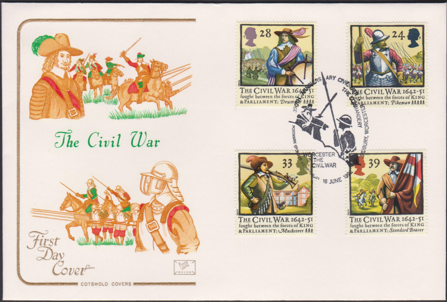 1992 - English Civil War First Day Cover COTSWOLD - Worcester in the Civil War Postmark - Click Image to Close