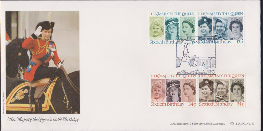 1986 Queen's 70th Birthday BRADBURY Cover - London SW1 Postmark - Click Image to Close