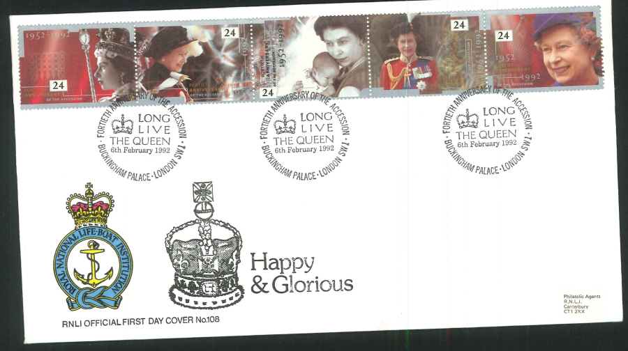 1992 - Happy & Glorious First Day Cover (R.N.L.I.)- Buckingham Palace Postmark