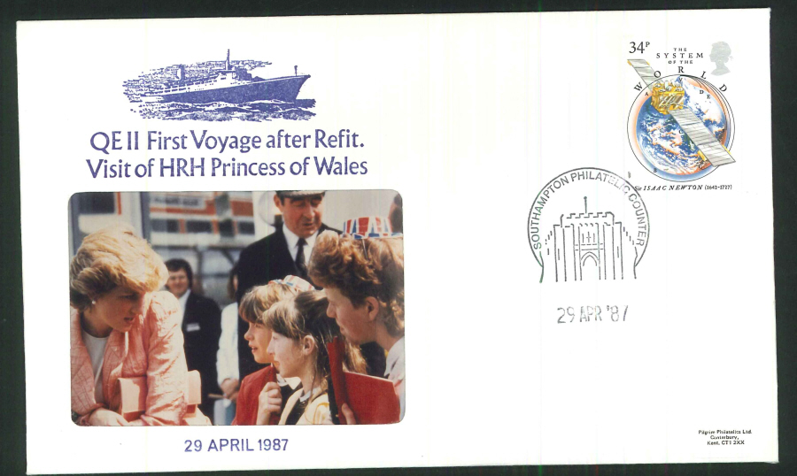 1987 - QEII First Voyage after Refit Commemorative Cover- Southampton Postmark - Click Image to Close