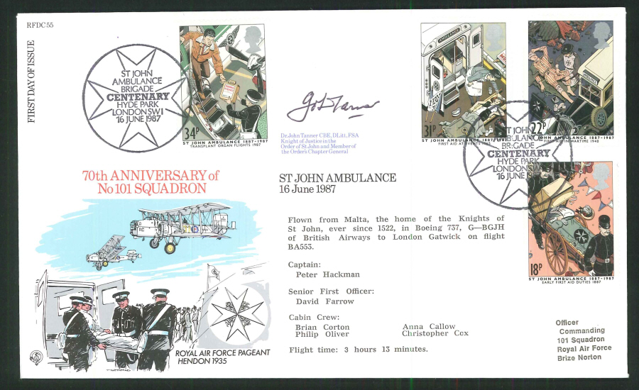 1987 -St.John Ambulance First Day Cover- Hyde Park London Postmark- Signed (Certified copy no. 0563 of 1400) - Click Image to Close