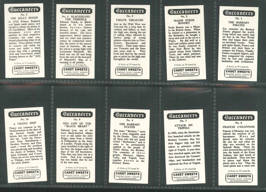 Cadet Buccaneers set of 50 cards - Click Image to Close