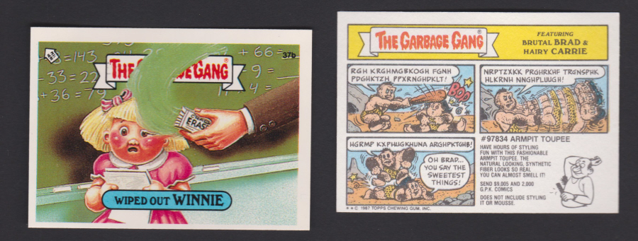 Topps U K Issue Garbage Gang 1991 Series 37b Winnie