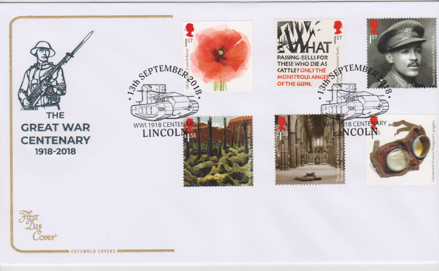 2018 Cotswold FDC - The Great War WW1 Lincoln Postmark - Click Image to Close