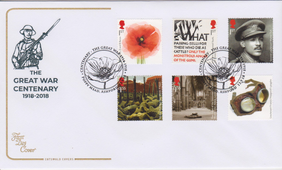 2018 Cotswold FDC - The Great War Poppy Mead Ashford Postmark - Click Image to Close