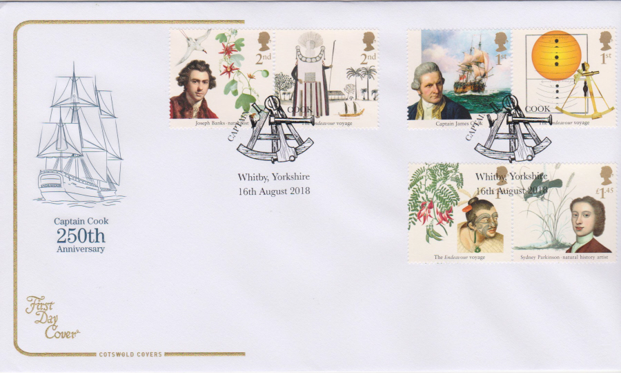 2018 Cotswold FDC - Captain Cook Set Whitby Yorkshire Postmark - Click Image to Close