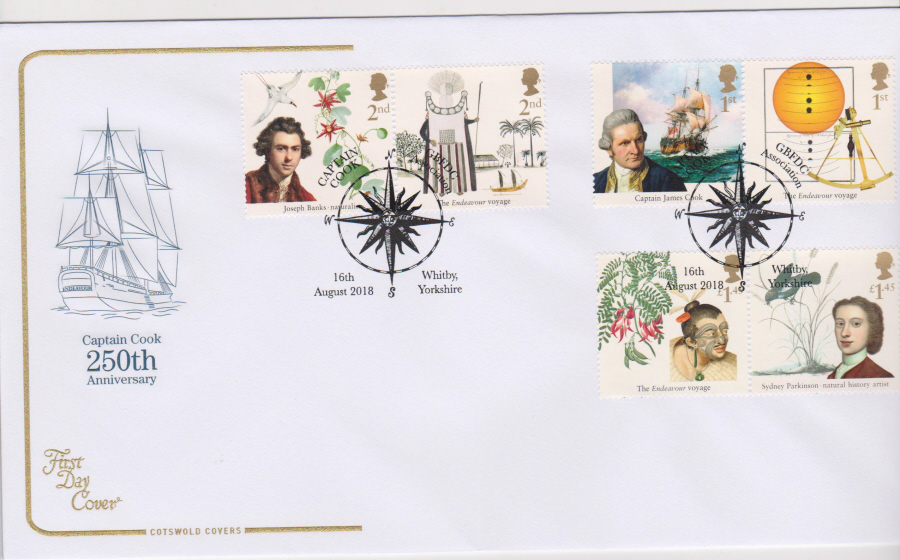 2018 Cotswold FDC - Captain Cook Set Whitby Yorkshire Diff Postmark