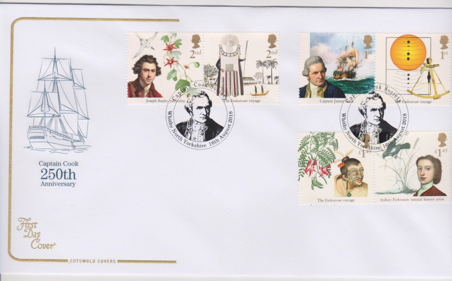 2018 Cotswold FDC - Captain Cook Set Whitby North Yorkshire Postmark - Click Image to Close