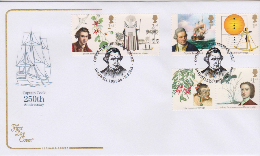 2018 Cotswold FDC - Captain Cook Set Shadwell London Postmark