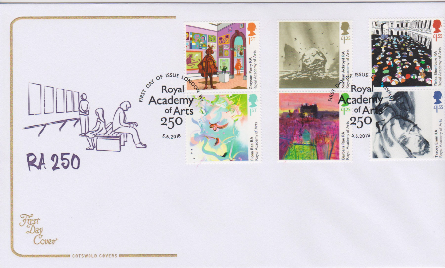 2018 FDC - COTSWOLD Royal Academy of Arts - F D I Royal Academy of Arts 250 London Postmark - Click Image to Close