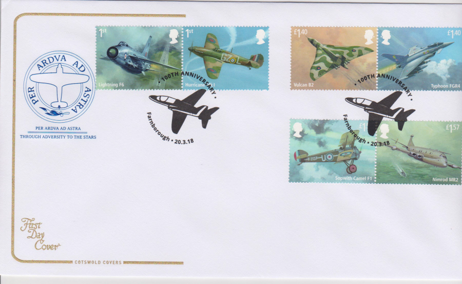 2018 Cotswold FDC - R A F - 100th Anniversary Farnborough Postmark