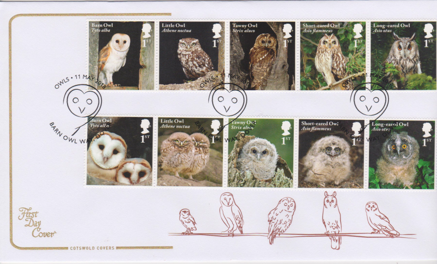 2018 Cotswold FDC - Owls - Barn Owl Way Dover Postmark