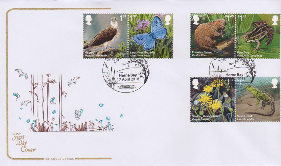 2018 Cotswold FDC - Reintroduced Species - Herne Bay Postmark - Click Image to Close