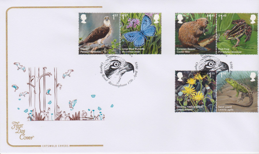 2018 Cotswold FDC - Reintroduced Species -Osprey Road,Birmingham Postmark - Click Image to Close