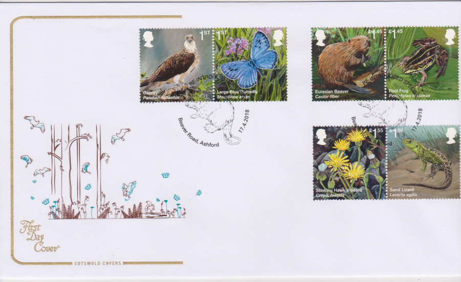 2018 Cotswold FDC - Reintroduced Species - Beaver Road, Ashford Postmark