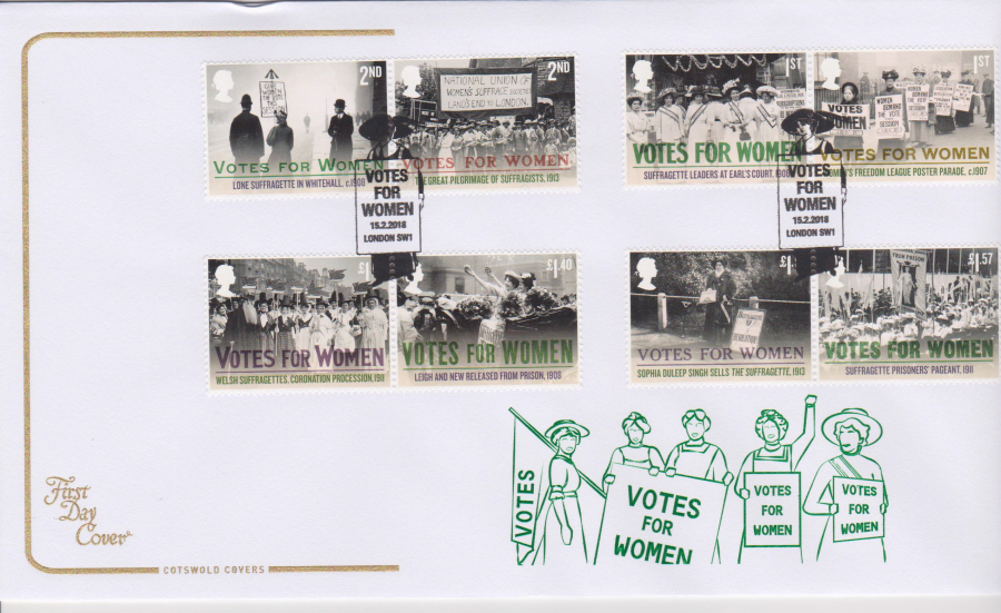 2018 Cotswold FDC - Votes for Women - London SW1 Postmark