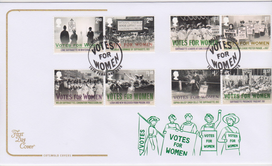 2018 Cotswold FDC - Votes for Women - Holloway London Postmark - Click Image to Close