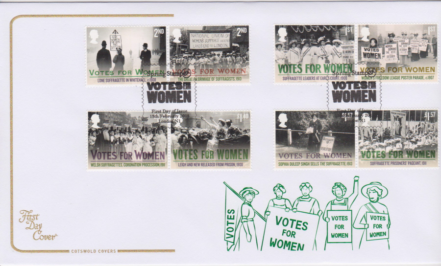2018 Cotswold FDC - Votes for Women - First Day of Issue London N1 Postmark - Click Image to Close