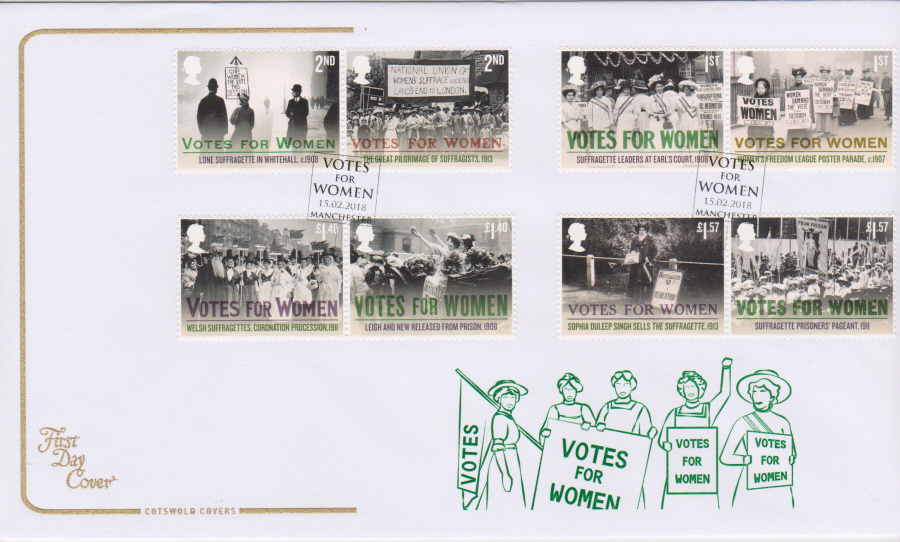 2018 Cotswold FDC - Votes for Women - Votes for Women Manchester Postmark