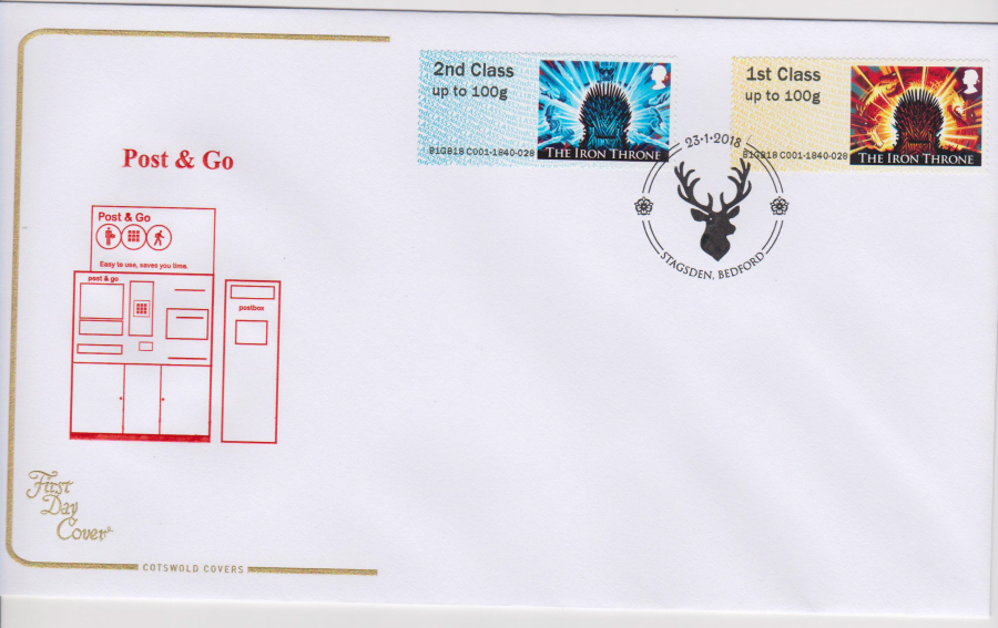 2018 Cotswold FDC - Post & Go - Game of Thrones- Stagsden Bedford Postmark - Click Image to Close