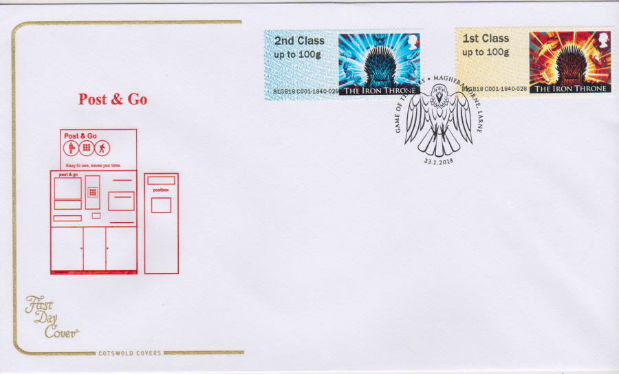 2018 Cotswold FDC - Post & Go - Game of Thrones- Magheramorne, Larne Postmark