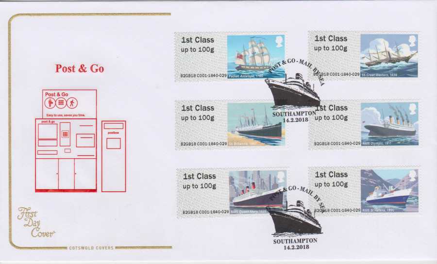 2018 Cotswold FDC - Post & Go - Mail By Sea - Southampton Postmark - Click Image to Close