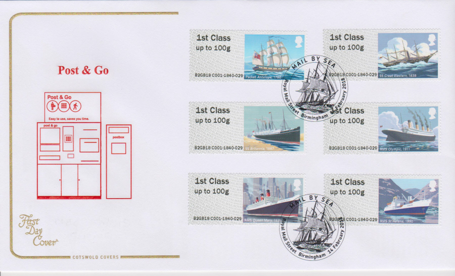2018 Cotswold FDC - Post & Go - Mail By Sea - Royal Mail Street, Birmingham Postmark - Click Image to Close