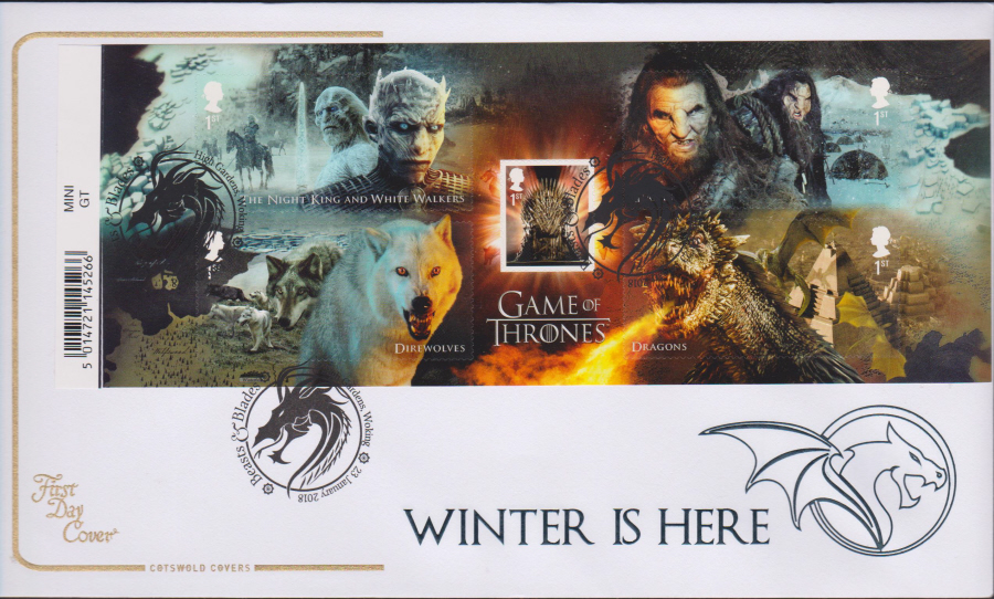2018 Cotswold FDC - Mini Sheet - Game of Thrones- High Gardens, Woking Postmark