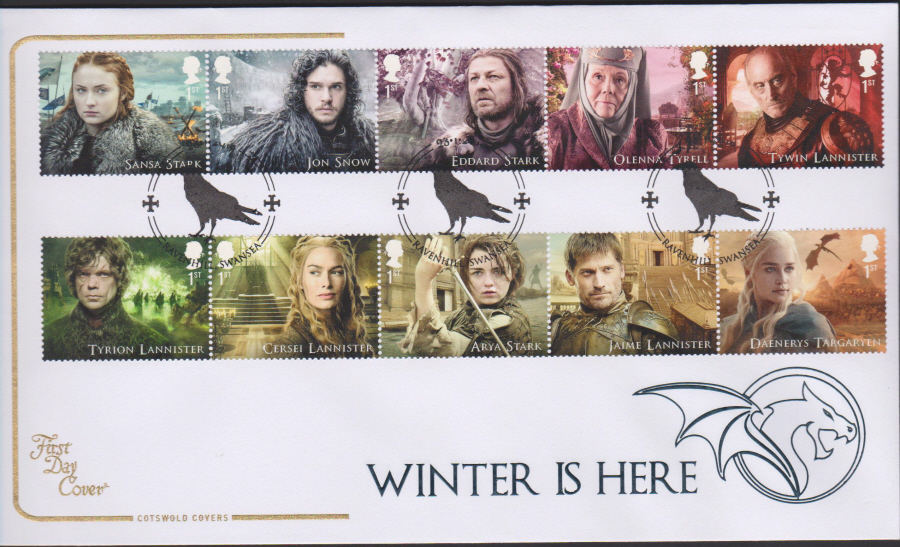 2018 Cotswold FDC -Set - Game of Thrones- Ravenhill, Swansea Postmark