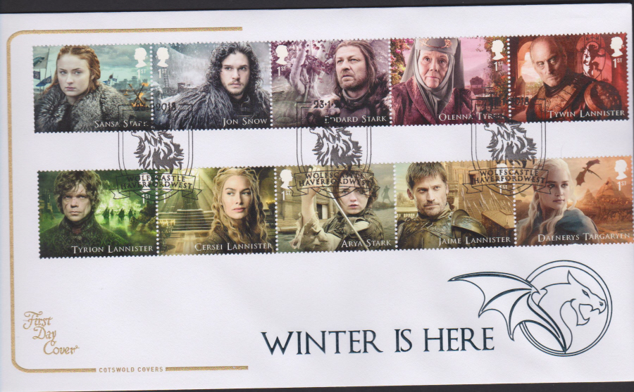2018 Cotswold FDC -Set - Game of Thrones- Wolfscastle, Haverfordwest Postmark