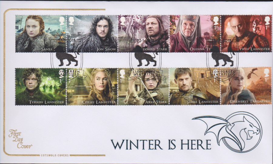 2018 Cotswold FDC -Set - Game of Thrones- Lionsgreen Heathfield Postmark