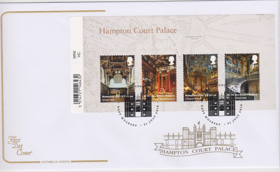 2018 Cotswold FDC -Mini Sheet - Hampton Court- East Molesey, Surrey Postmark - Click Image to Close