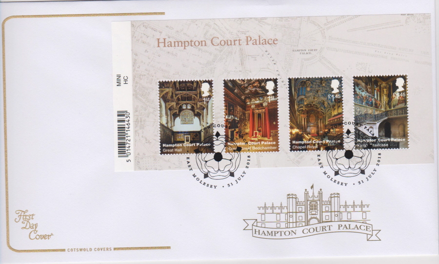 2018 Cotswold FDC -Mini Sheet - Hampton Court- East Molesey, Different Postmark
