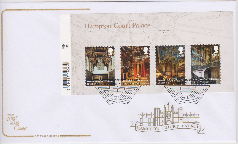 2018 Cotswold FDC -Mini Sheet - Hampton Court- Different East Molesey, Postmark