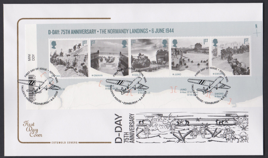 2019 FDC -D Day Mini Sheet Cotswold FDC First Day of Issue Tallens House,Edinburgh Postmark