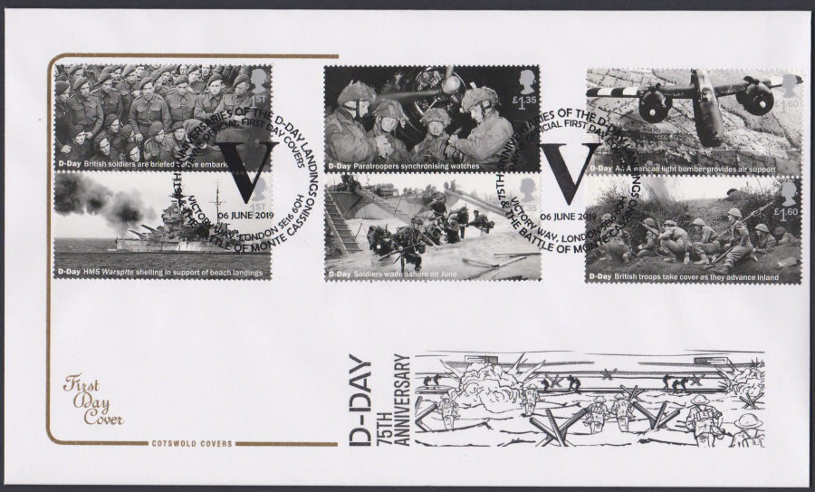 2019 FDC -D Day Set Cotswold FDC Churchill,Axminster Postmark