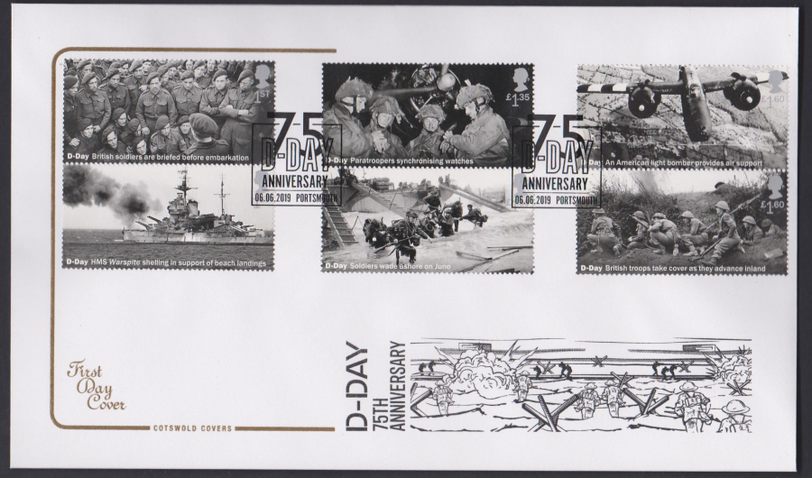 2019 FDC -D Day Set Cotswold FDC D Day Portsmouth Postmark