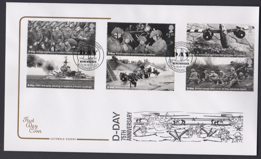 2019 FDC -D Day Set Cotswold FDC Remembered ,London SW3 Postmark