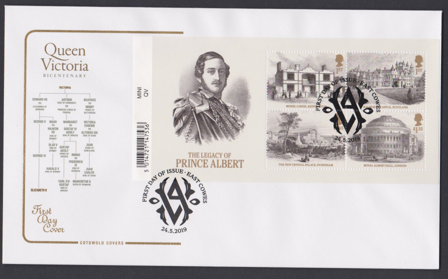 2019 Queen Victoria Bicentenary Mini Sheet COTSWOLD FDC East Cowes Postmark