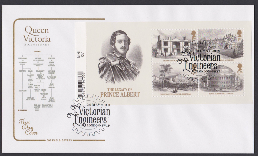 2019 Queen Victoria Bicentenary Mini Sheet COTSWOLD FDC Engineers London SW1P Postmark - Click Image to Close