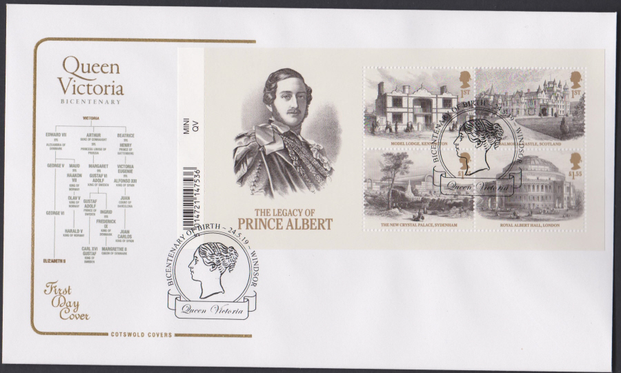 2019 Queen Victoria Bicentenary Mini Sheet COTSWOLD FDC Windsor Postmark