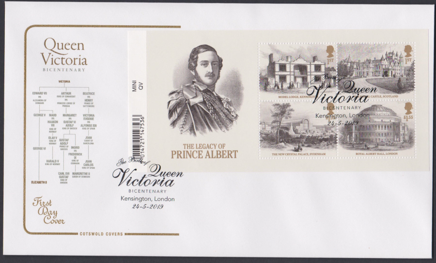 2019 Queen Victoria Bicentenary Mini Sheet COTSWOLD FDC Kensington,London Postmark - Click Image to Close