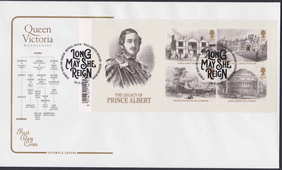 2019 Queen Victoria Bicentenary Mini Sheet COTSWOLD FDC Tallents House, Edingburgh Postmark
