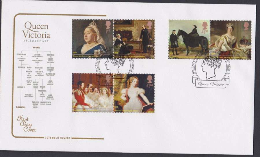 2019 Queen Victoria Bicentenary Set COTSWOLD FDC Windsor Postmark - Click Image to Close