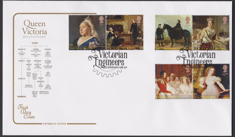 2019 Queen Victoria Bicentenary Set COTSWOLD FDC Engineers London SW1P Postmark - Click Image to Close